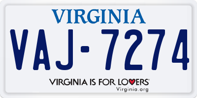 VA license plate VAJ7274