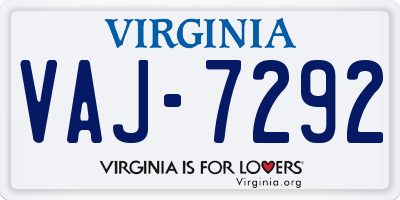 VA license plate VAJ7292