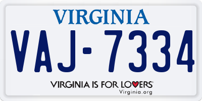 VA license plate VAJ7334