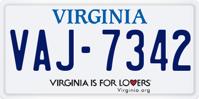 VA license plate VAJ7342