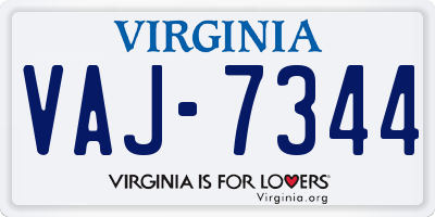 VA license plate VAJ7344