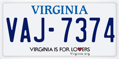 VA license plate VAJ7374