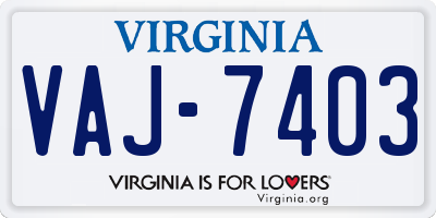 VA license plate VAJ7403