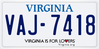 VA license plate VAJ7418