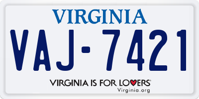 VA license plate VAJ7421