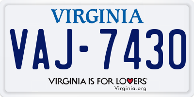 VA license plate VAJ7430