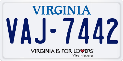 VA license plate VAJ7442