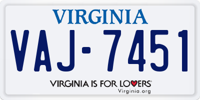 VA license plate VAJ7451