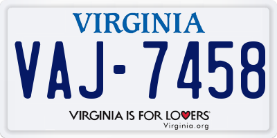 VA license plate VAJ7458