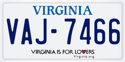 VA license plate VAJ7466