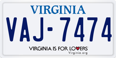 VA license plate VAJ7474