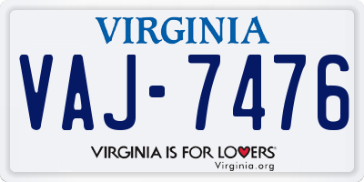 VA license plate VAJ7476