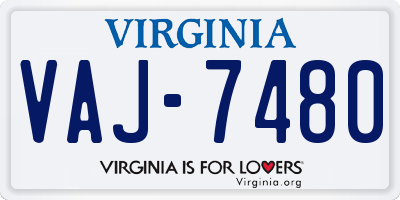 VA license plate VAJ7480