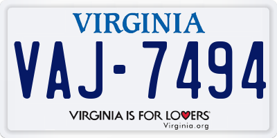 VA license plate VAJ7494