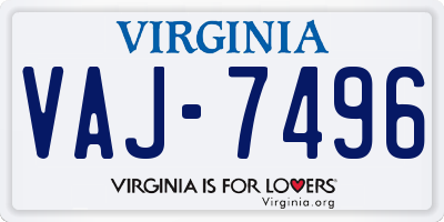 VA license plate VAJ7496