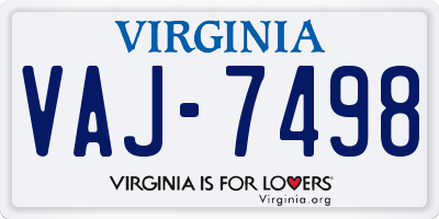 VA license plate VAJ7498