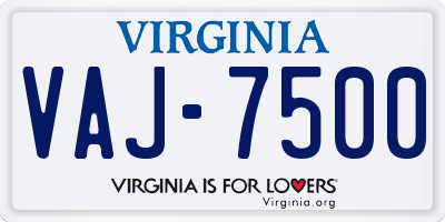VA license plate VAJ7500