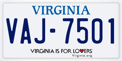 VA license plate VAJ7501
