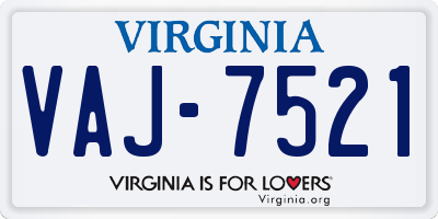 VA license plate VAJ7521