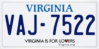 VA license plate VAJ7522