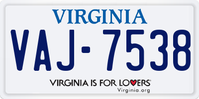 VA license plate VAJ7538