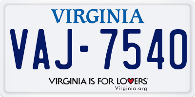 VA license plate VAJ7540