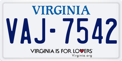 VA license plate VAJ7542