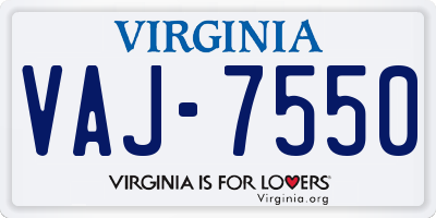 VA license plate VAJ7550