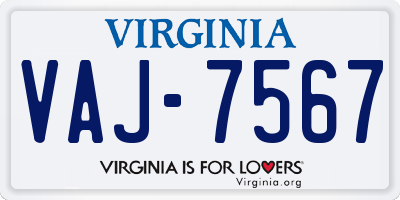 VA license plate VAJ7567