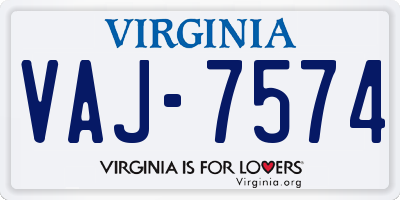 VA license plate VAJ7574