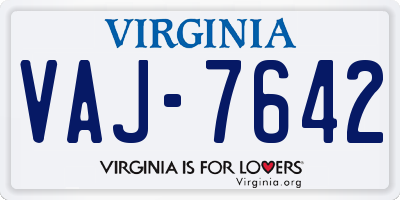 VA license plate VAJ7642