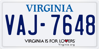 VA license plate VAJ7648