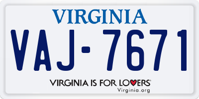 VA license plate VAJ7671
