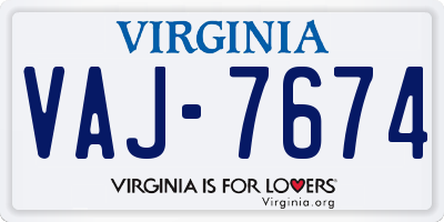 VA license plate VAJ7674