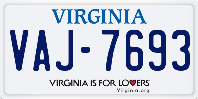 VA license plate VAJ7693