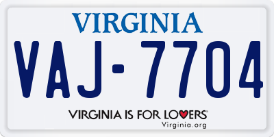 VA license plate VAJ7704