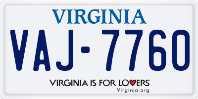 VA license plate VAJ7760