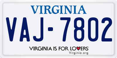 VA license plate VAJ7802