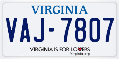 VA license plate VAJ7807