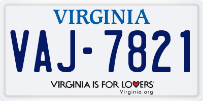 VA license plate VAJ7821