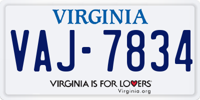 VA license plate VAJ7834