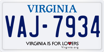 VA license plate VAJ7934