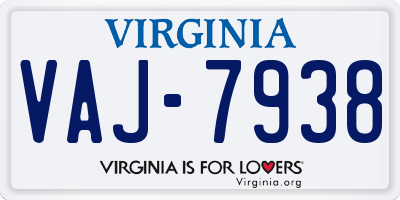 VA license plate VAJ7938