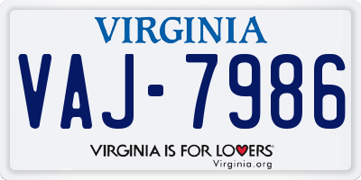 VA license plate VAJ7986