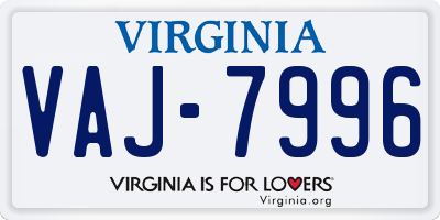 VA license plate VAJ7996