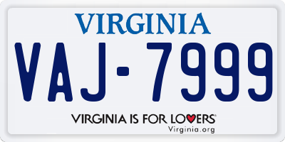 VA license plate VAJ7999