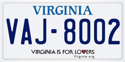 VA license plate VAJ8002
