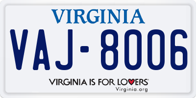 VA license plate VAJ8006