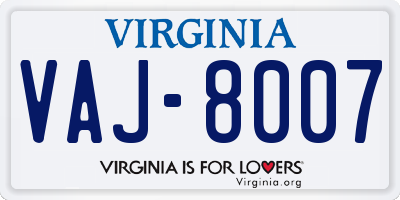 VA license plate VAJ8007
