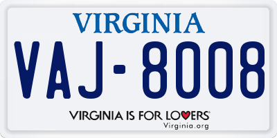 VA license plate VAJ8008